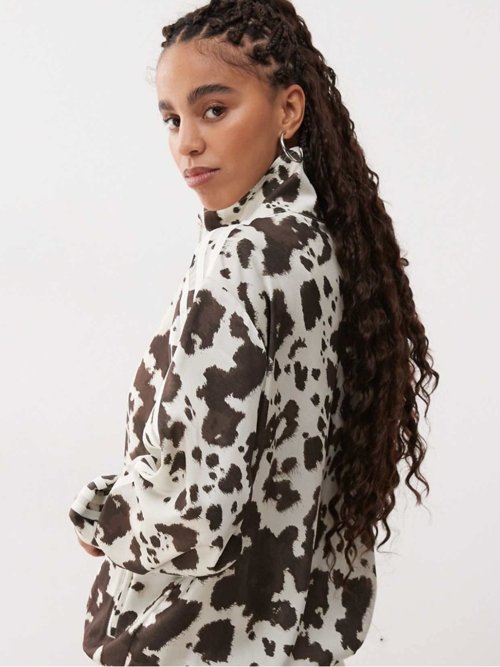 adidas Originals Satin Track Top in Cow Print
